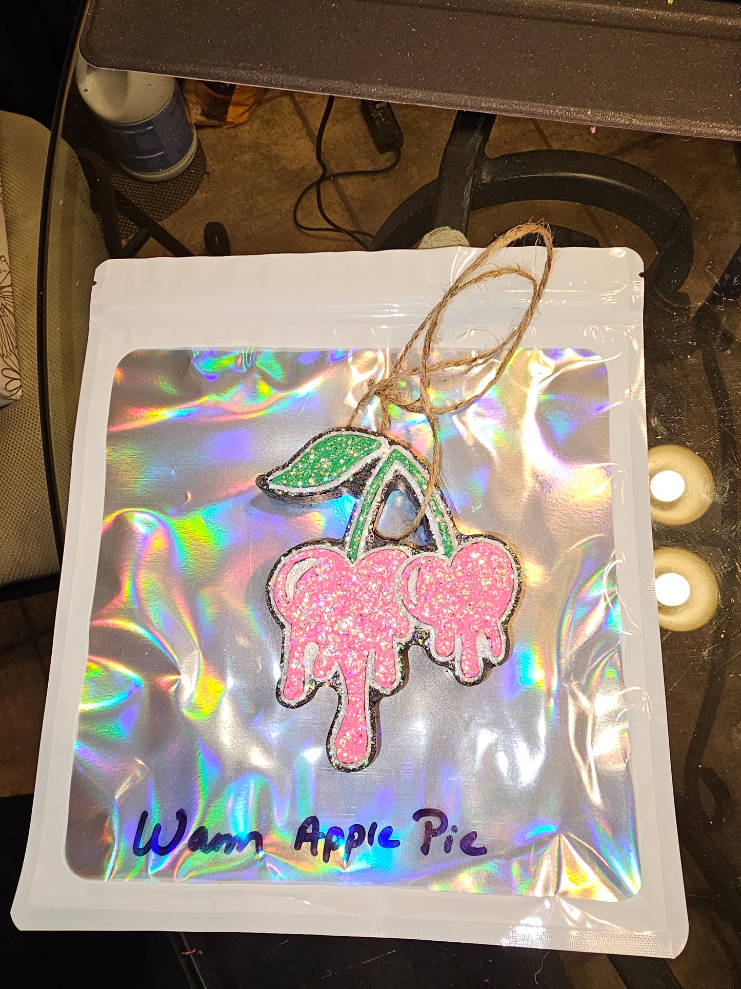 Freshie cherry hot pink Warm Apple Pie scent